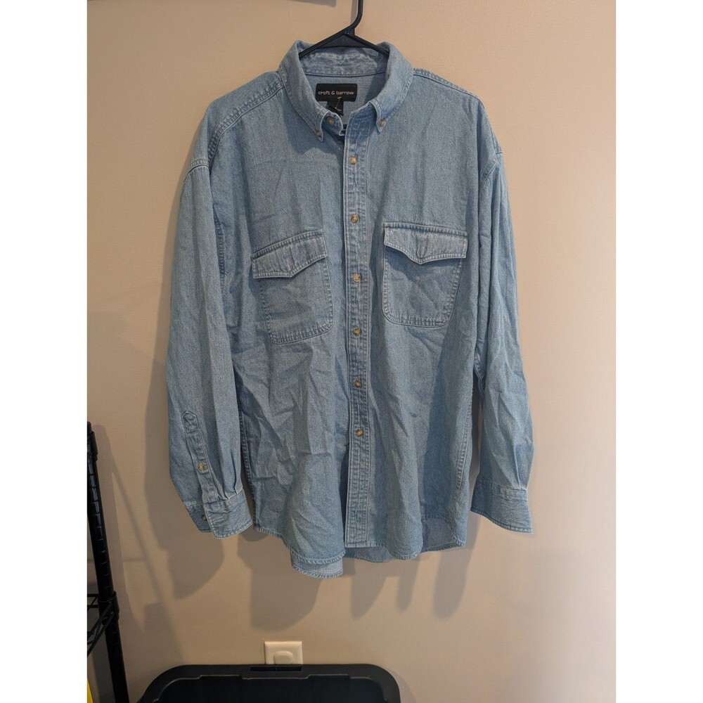 Denim Shirt Medium Blue Jean Button Casual Cowboy Minimalist Light Wash 90s